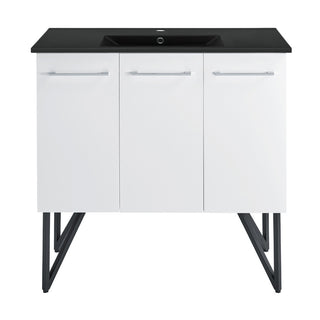 Freestanding Bathroom Vanity, Annecy, 36 in with Black Ceramic Sink Top in White
