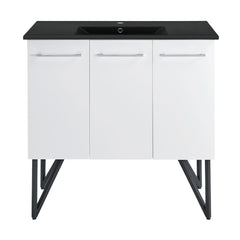 Freestanding Bathroom Vanity, Annecy, 36 in with Black Ceramic Sink Top in White