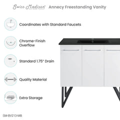 Freestanding Bathroom Vanity, Annecy, 36 in with Black Ceramic Sink Top in White