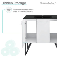 Freestanding Bathroom Vanity, Annecy, 36 in with Black Ceramic Sink Top in White