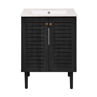 Freestanding Bathroom Vanity, Bron, 24 in with 3-Hole Centerset Sink Top in Black Oak