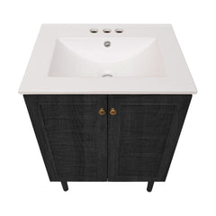 Freestanding Bathroom Vanity, Bron, 24 in with 3-Hole Centerset Sink Top in Black Oak