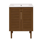 Freestanding Bathroom Vanity, Bron, 24 In with 3-Hole Sink Top in Brown Oak