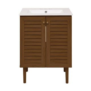 Freestanding Bathroom Vanity, Bron, 24 In with 3-Hole Sink Top in Brown Oak