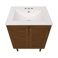 Freestanding Bathroom Vanity, Bron, 24 In with 3-Hole Sink Top in Brown Oak