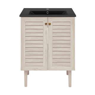Freestanding Bathroom Vanity, Bron, 24 Inch with 2 Doors in White Oak
