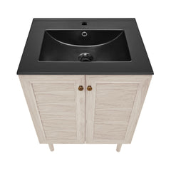 Freestanding Bathroom Vanity, Bron, 24 Inch with 2 Doors in White Oak