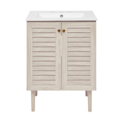 Freestanding Bathroom Vanity, Bron, 24 Inch with Ceramic Sink in White Oak