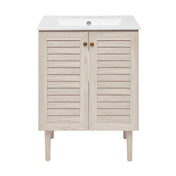 Freestanding Bathroom Vanity, Bron, 24 Inch with Ceramic Sink in White Oak