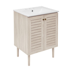 Freestanding Bathroom Vanity, Bron, 24 Inch with Ceramic Sink in White Oak