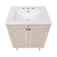 Freestanding Bathroom Vanity, Bron, 24 Inch with Ceramic Sink in White Oak