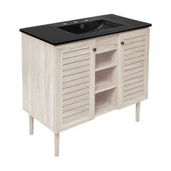 Freestanding Bathroom Vanity, Bron, 36 Inch with 3-Hole Sink Top in White Oak