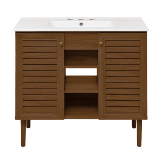 Freestanding Bathroom Vanity, Bron, 36-Inch with 3-Hole Widespread Sink Top in Brown Oak