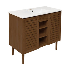 Freestanding Bathroom Vanity, Bron, 36-Inch with 3-Hole Widespread Sink Top in Brown Oak