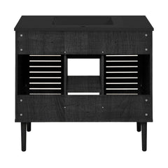 Freestanding Bathroom Vanity, Bron, 36 Inch with Black Sink Top in Black Oak