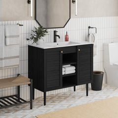 Freestanding Bathroom Vanity, Bron, 36 Inch with Sink Top in Black Oak