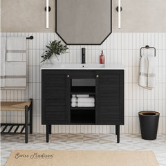 Freestanding Bathroom Vanity, Bron, 36 Inch with Sink Top in Black Oak