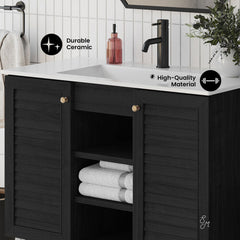 Freestanding Bathroom Vanity, Bron, 36 Inch with Sink Top in Black Oak