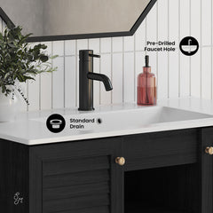 Freestanding Bathroom Vanity, Bron, 36 Inch with Sink Top in Black Oak