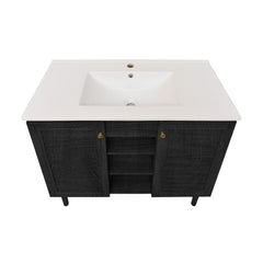 Freestanding Bathroom Vanity, Bron, 36 Inch with Sink Top in Black Oak