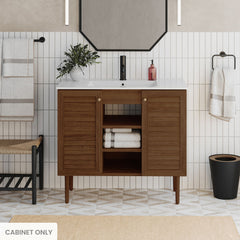 Freestanding Bathroom Vanity Cabinet, Bron, 36 Inch without Top in Brown Oak