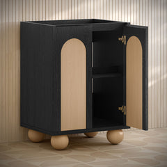 Freestanding Bathroom Vanity Cabinet, Porte, Two Doors in Black Oak