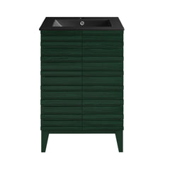 Freestanding Bathroom Vanity, Cascade, 24 In with Black Sink Top in Green Oak