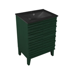 Freestanding Bathroom Vanity, Cascade, 24 In with Black Sink Top in Green Oak