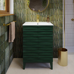 Freestanding Bathroom Vanity, Cascade, 24-Inch with Sink Top in Green Oak