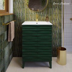 Freestanding Bathroom Vanity, Cascade, 24-Inch with Sink Top in Green Oak