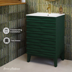 Freestanding Bathroom Vanity, Cascade, 24-Inch with Sink Top in Green Oak