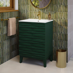 Freestanding Bathroom Vanity, Cascade, 24-Inch with Sink Top in Green Oak