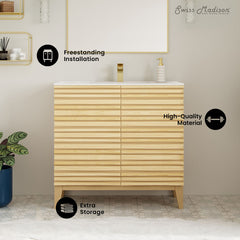 Freestanding Bathroom Vanity, Cascade, 30 in with Ceramic Sink Top in Natural Oak