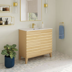 Freestanding Bathroom Vanity, Cascade, 30 in with Ceramic Sink Top in Natural Oak