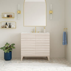 Freestanding Bathroom Vanity, Cascade, 30-Inch with Ceramic Top in White Oak