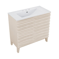 Freestanding Bathroom Vanity, Cascade, 30-Inch with Ceramic Top in White Oak