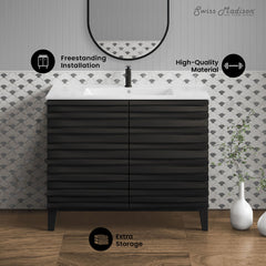 Freestanding Bathroom Vanity, Cascade, 30 Inch with Sink Top in Black Oak