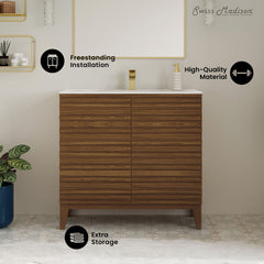 Freestanding Bathroom Vanity, Cascade, 30 Inch with Sink Top in Brown Oak