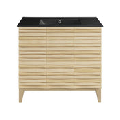 Freestanding Bathroom Vanity, Cascade, 36 Inch with Black Ceramic Sink Top in Natural Oak