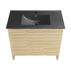 Freestanding Bathroom Vanity, Cascade, 36 Inch with Black Ceramic Sink Top in Natural Oak