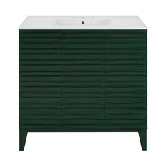 Freestanding Bathroom Vanity, Cascade, 36 Inch with Ceramic Top in Green Oak