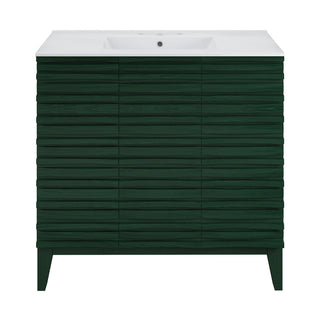 Freestanding Bathroom Vanity, Cascade, 36 Inch with Ceramic Top in Green Oak