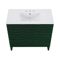 Freestanding Bathroom Vanity, Cascade, 36 Inch with Ceramic Top in Green Oak