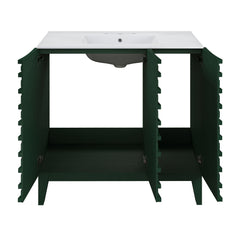 Freestanding Bathroom Vanity, Cascade, 36 Inch with Ceramic Top in Green Oak