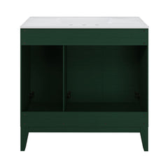 Freestanding Bathroom Vanity, Cascade, 36 Inch with Ceramic Top in Green Oak