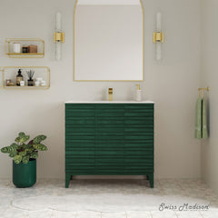 Freestanding Bathroom Vanity, Cascade, 36 Inch with Sink Top in Green Oak