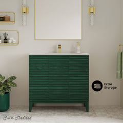 Freestanding Bathroom Vanity, Cascade, 36 Inch with Sink Top in Green Oak