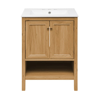 Freestanding Bathroom Vanity, Chateau, 2 Doors with Ceramic Sink in Golden Oak