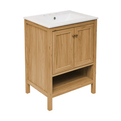 Freestanding Bathroom Vanity, Chateau, 2 Doors with Ceramic Sink in Golden Oak