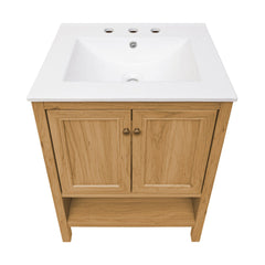 Freestanding Bathroom Vanity, Chateau, 2 Doors with Ceramic Sink in Golden Oak